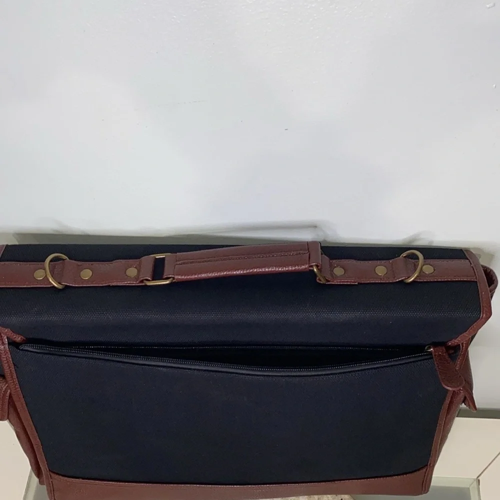 The Ultimate Messenger Bag Black Brown Canvas Faux Leather Trim Preppy Business